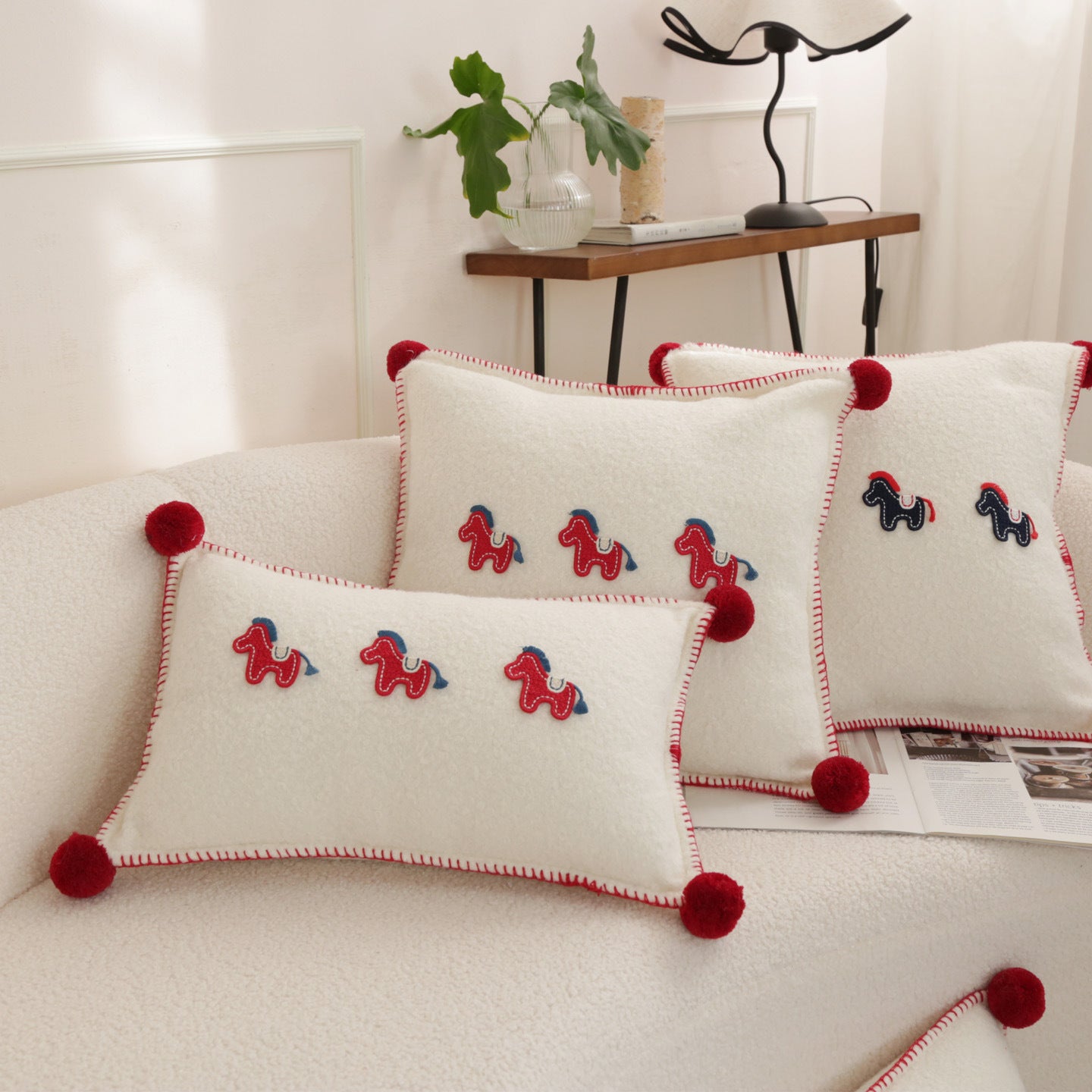 Horse Motif Plush Throw Pillow
