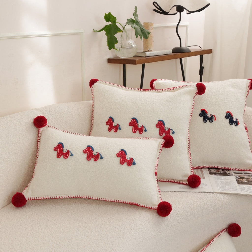 Horse Motif Plush Throw Pillow
