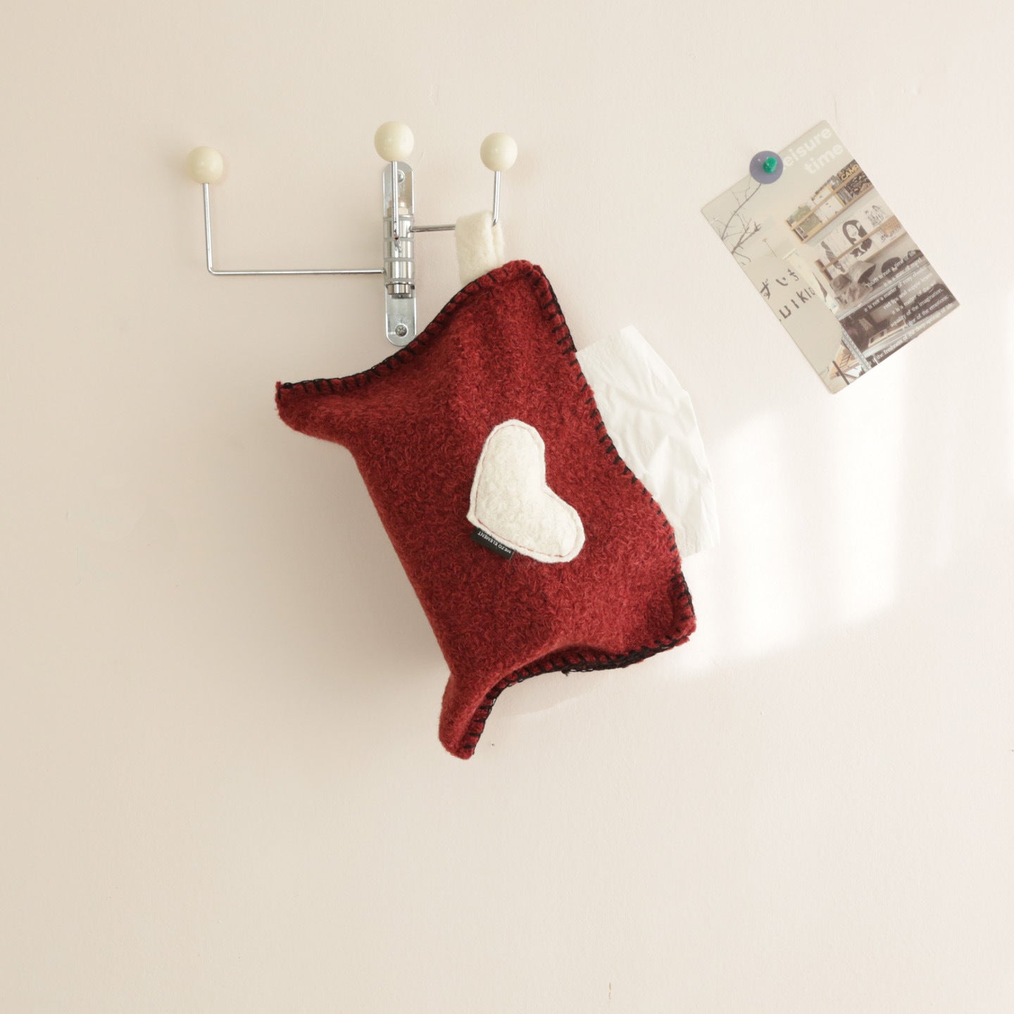 Fuzzy Heart-Shaped Tissue Box Cover - Red & White Color Options