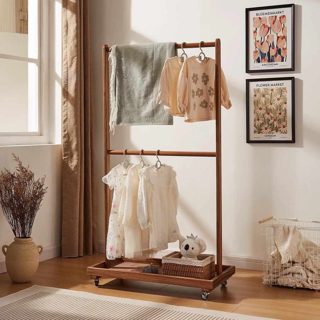 Solid wood hanger with movable vertical hanger