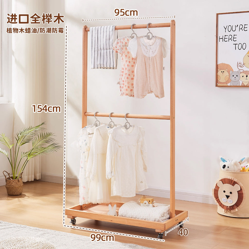 Solid wood hanger with movable vertical hanger