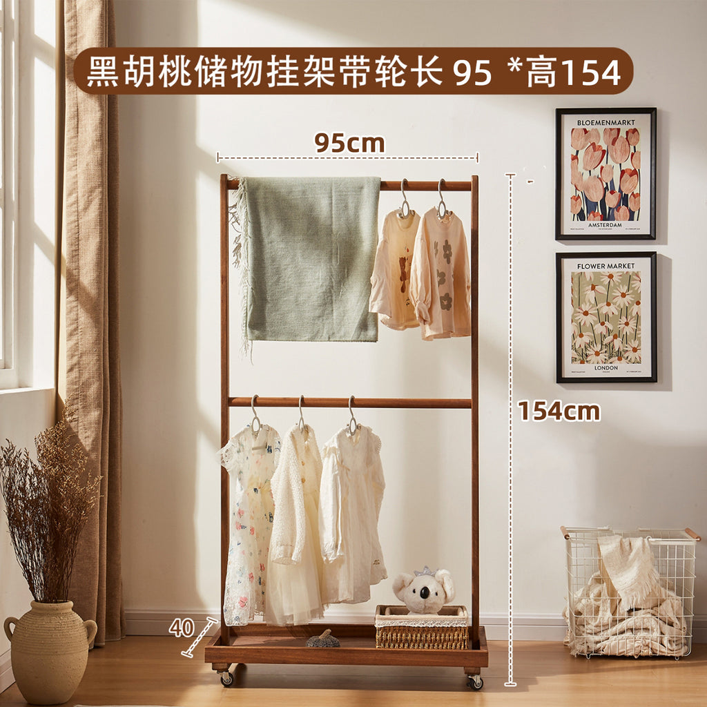 Solid wood hanger with movable vertical hanger
