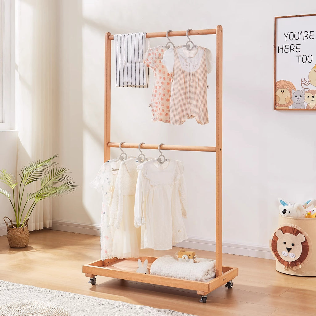 Solid wood hanger with movable vertical hanger