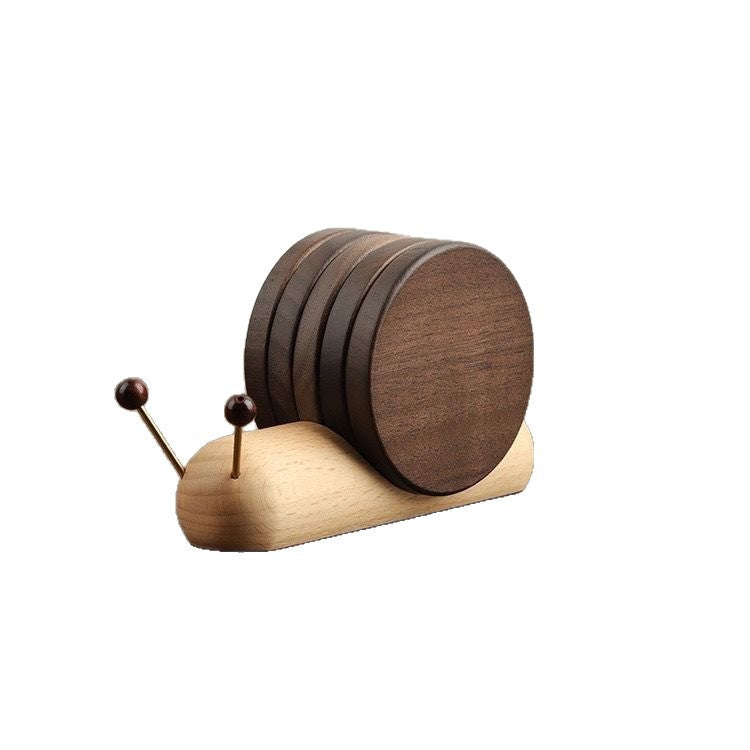 Creative Snail Solid Wood Coaster Set
