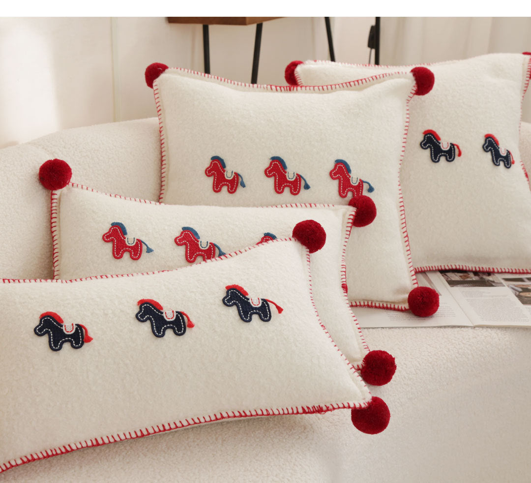 Horse Motif Plush Throw Pillow