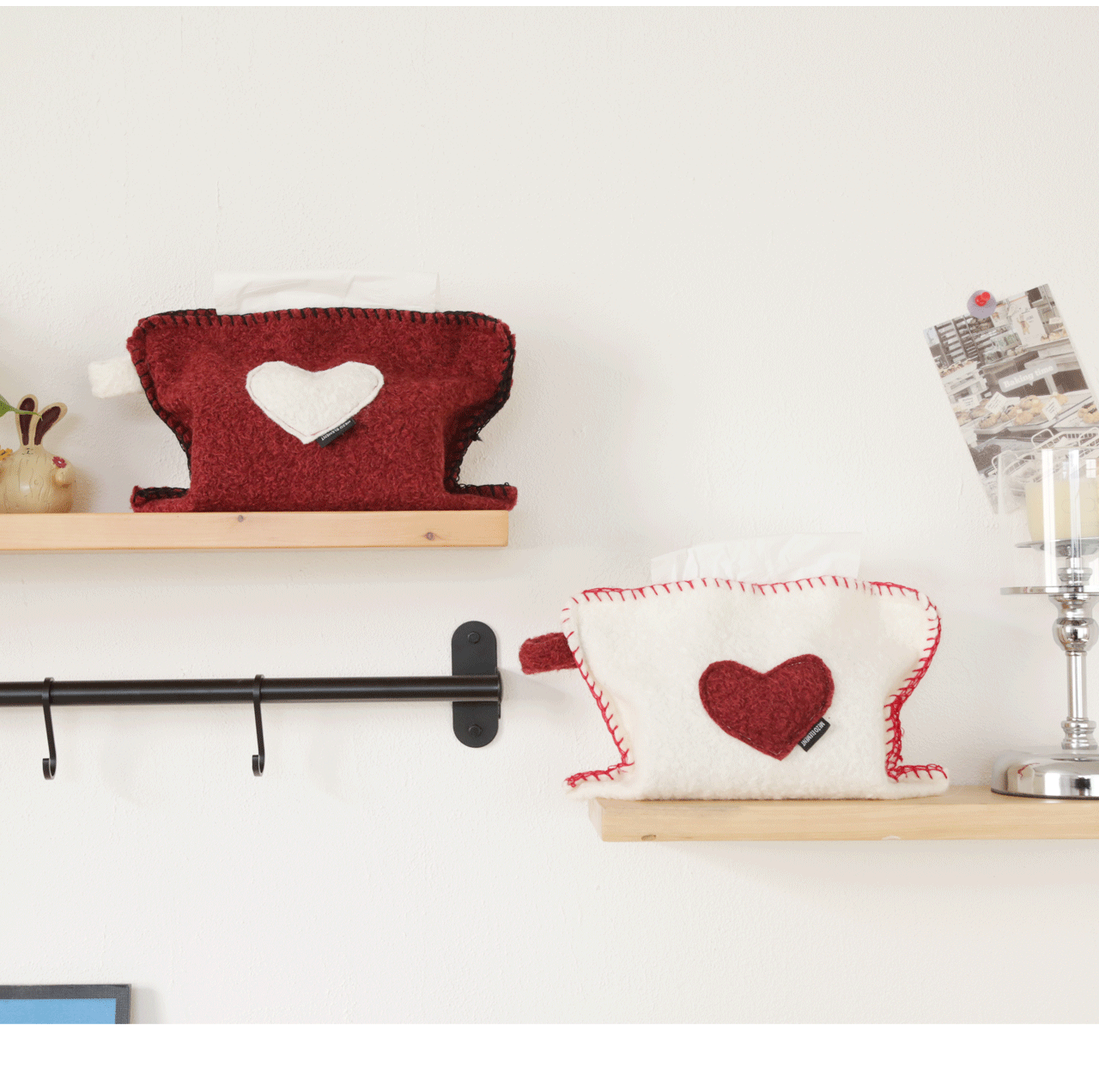 Fuzzy Heart-Shaped Tissue Box Cover - Red & White Color Options