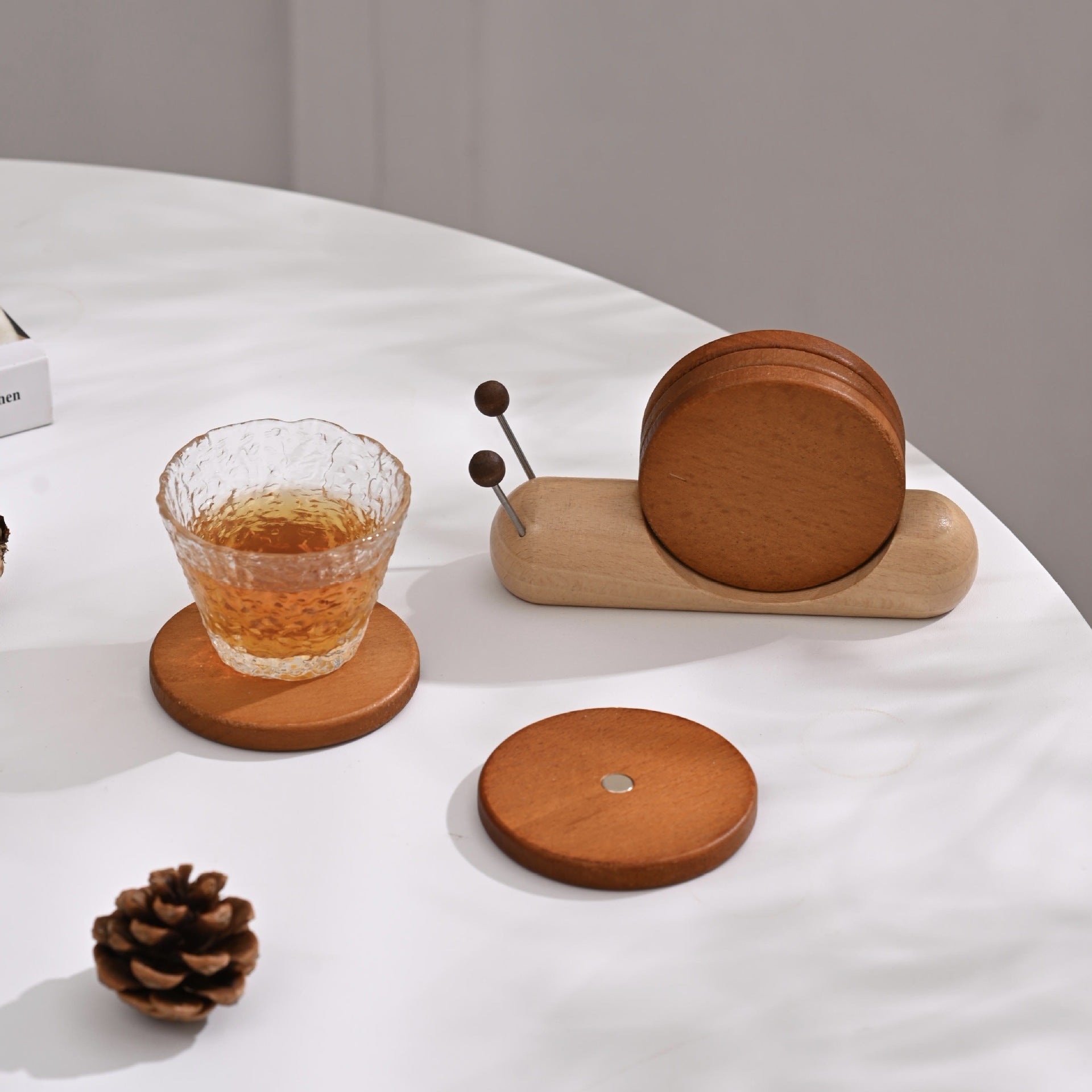 Creative Snail Solid Wood Coaster Set