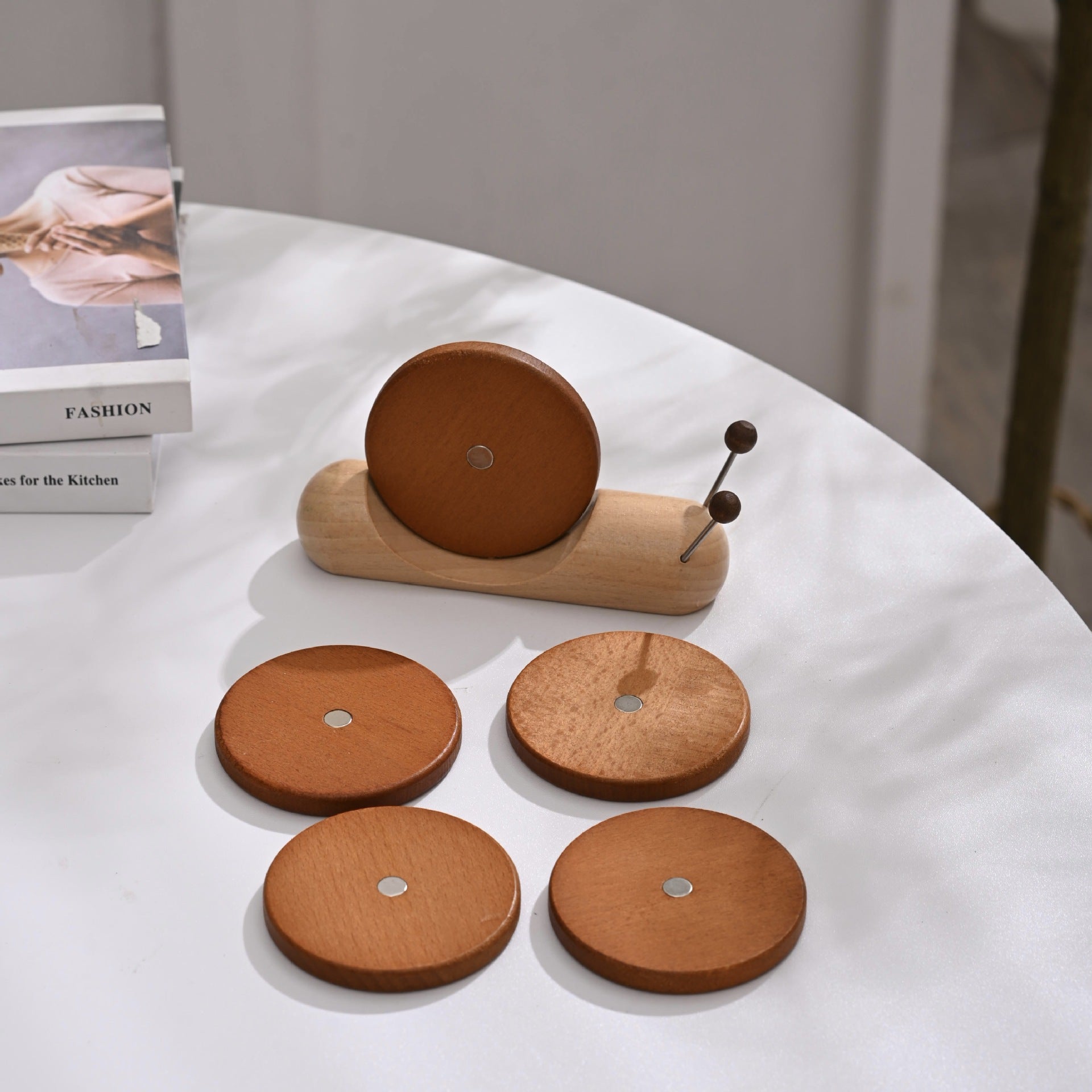Creative Snail Solid Wood Coaster Set