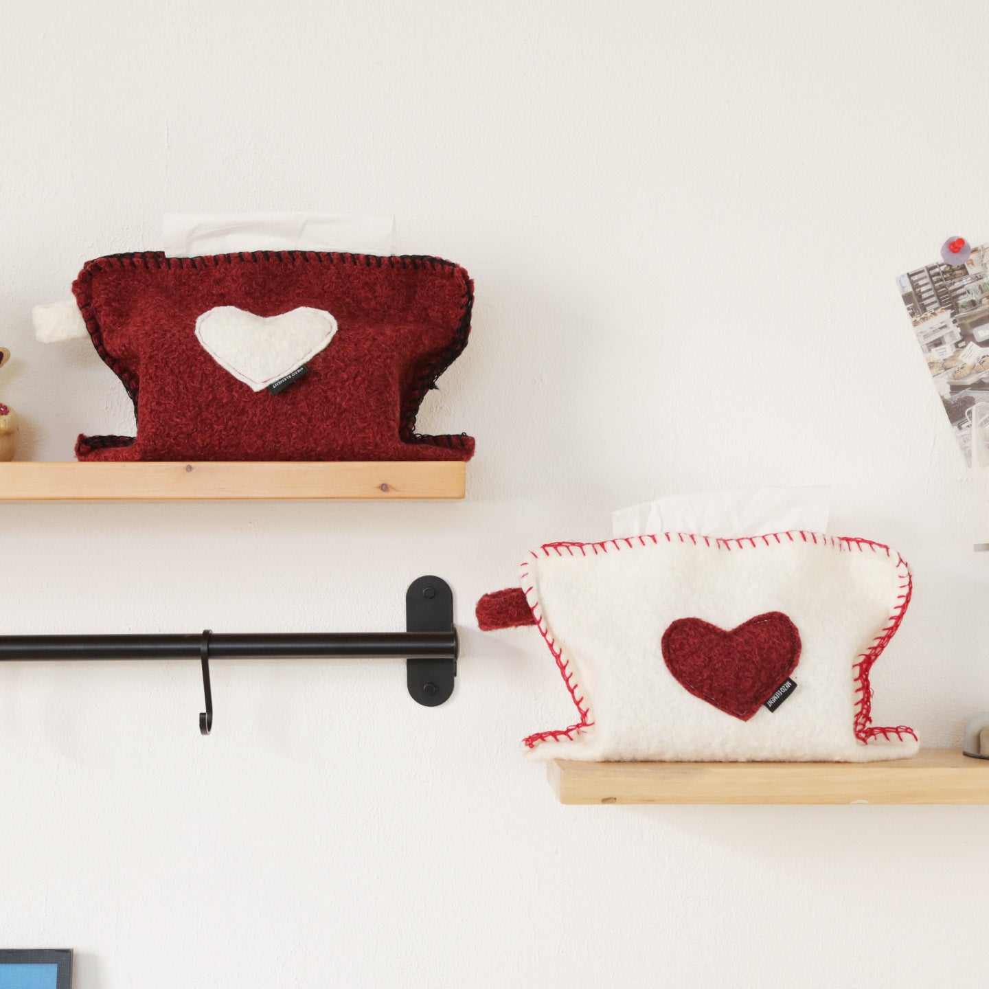 Fuzzy Heart-Shaped Tissue Box Cover - Red & White Color Options