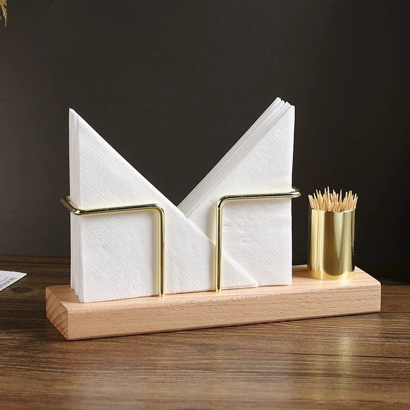 Wooden creative vertical tissue holder desktop paper clip