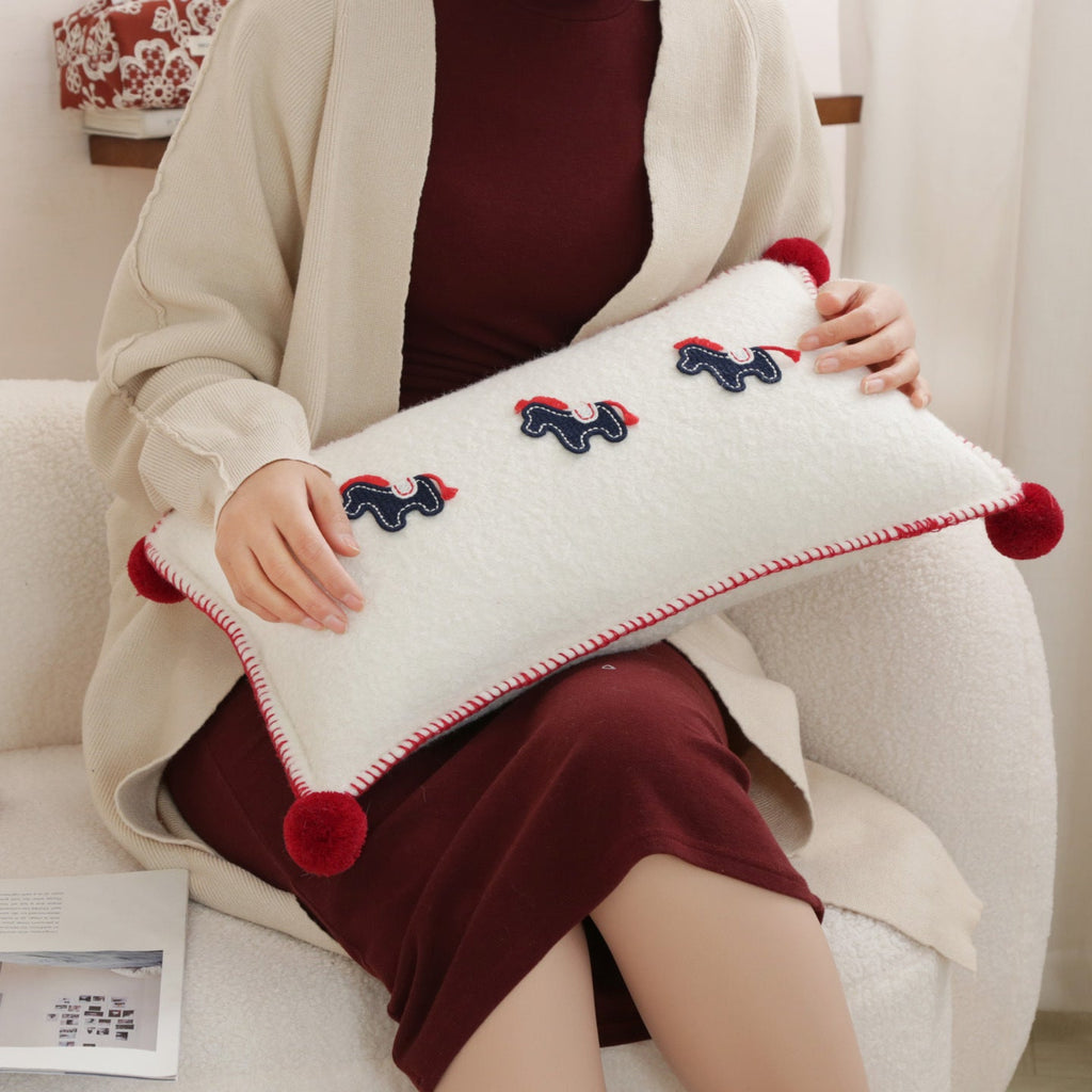 Horse Motif Plush Throw Pillow