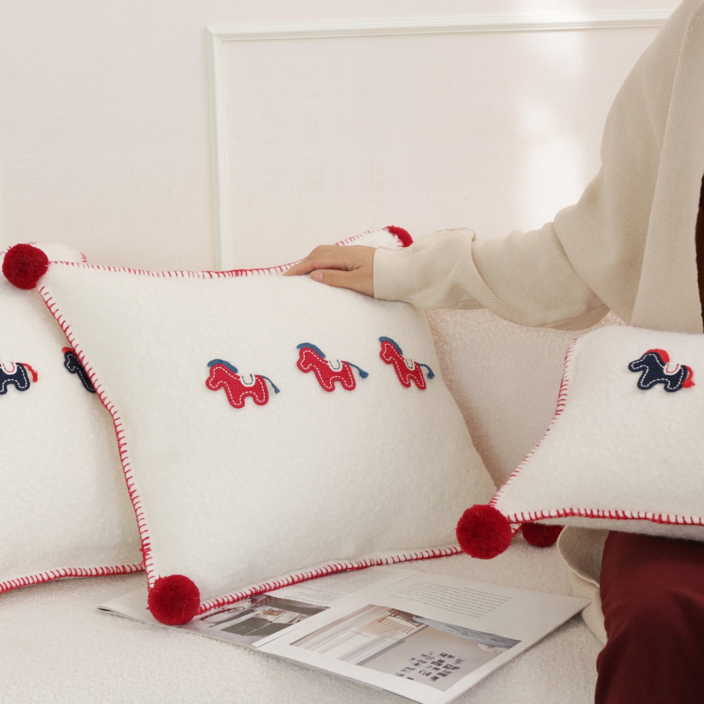 Horse Motif Plush Throw Pillow