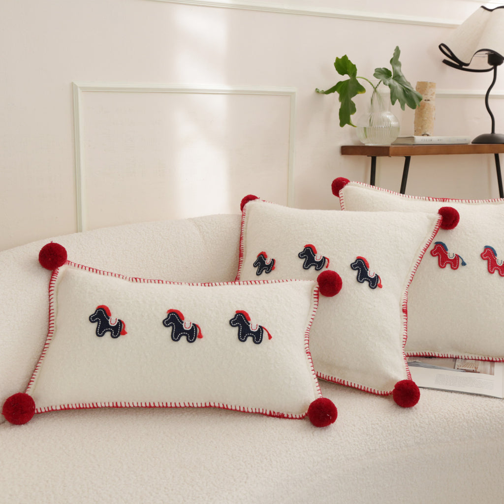 Horse Motif Plush Throw Pillow