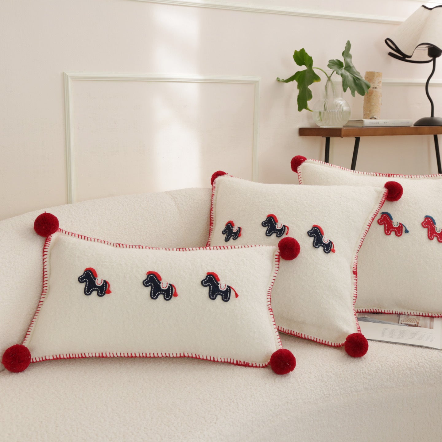 Horse Motif Plush Throw Pillow