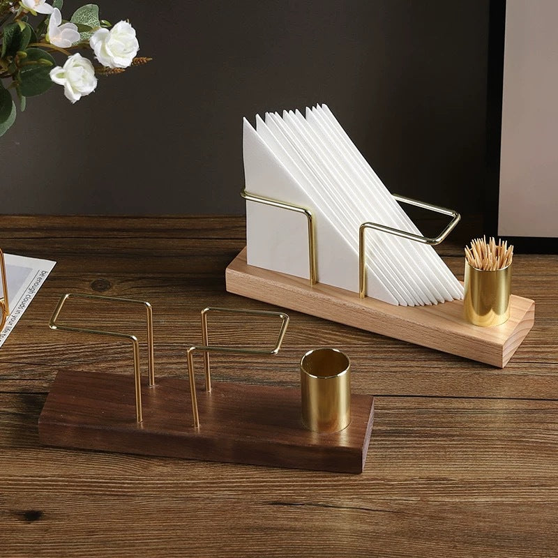 Wooden creative vertical tissue holder desktop paper clip