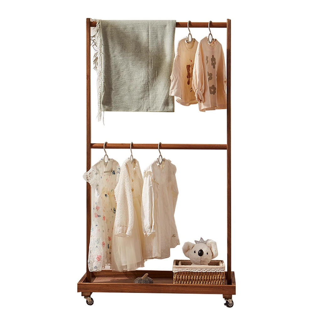 Solid wood hanger with movable vertical hanger
